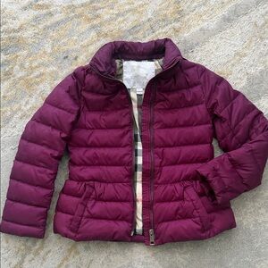 Burberry Kids Puffer Down Jacket in Burgundy with the hood